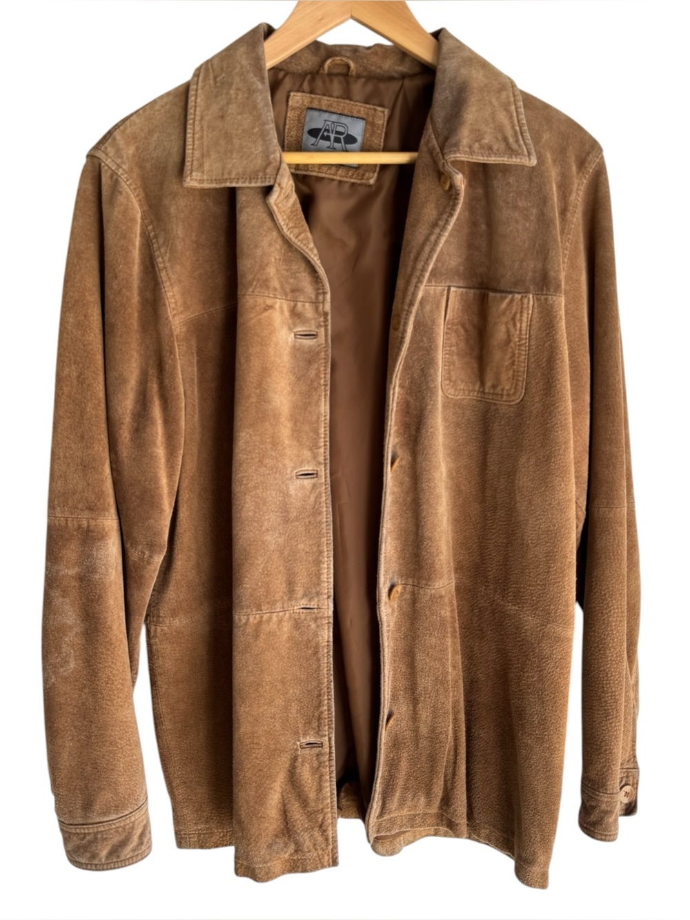 Vintage Cognac Suede Shacket Mens M Brown Distressed Western 90s Leather Shirt